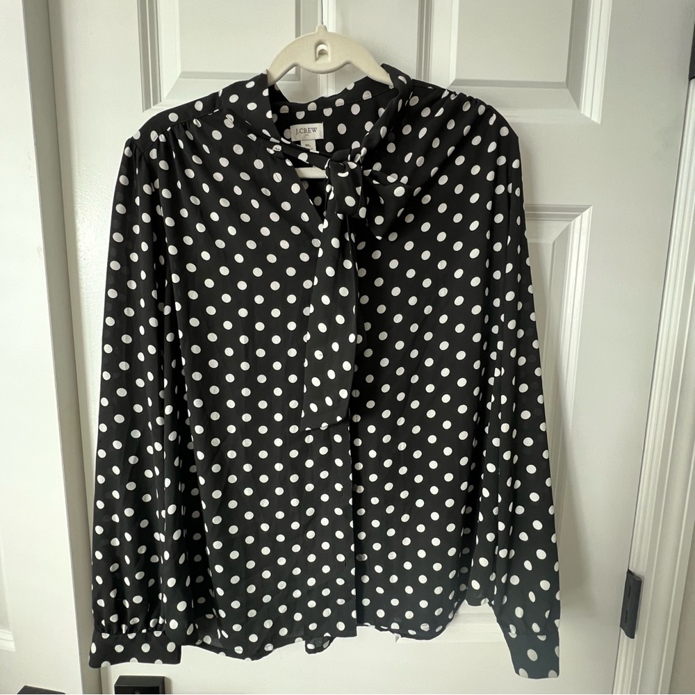 JCrew Polka dot bow blouse